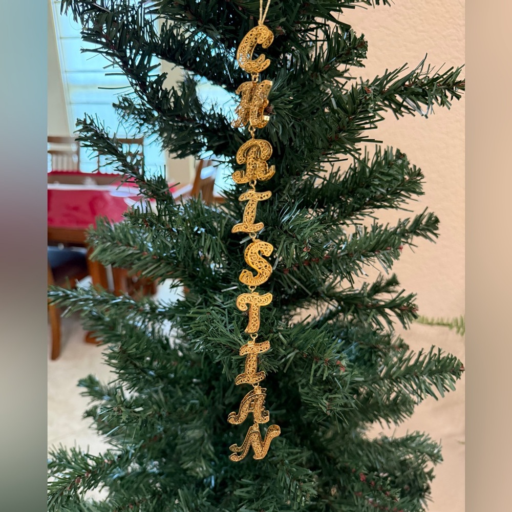 Danbury Mint Gold Filigree Customized Name Christmas Ornament Christian
